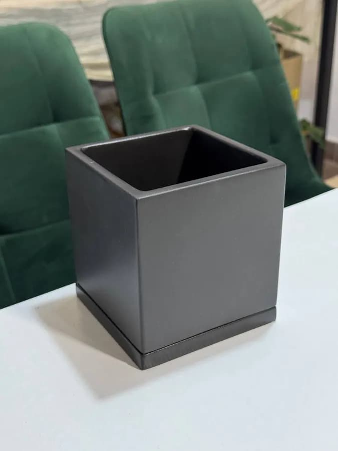 Горшок, бетон, цвет темно-серый, 20*20см, объем 6л., Кубик графит